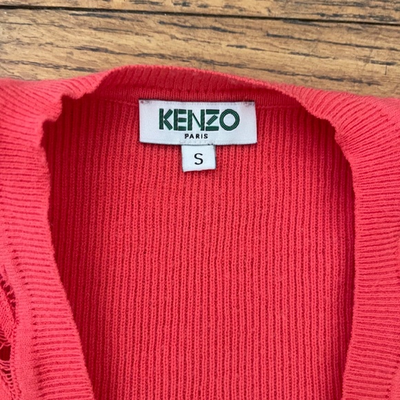 VTG Kenzo Bright (Reddish) Coral Open Knit V Neck Size S - Picture 3 of 9